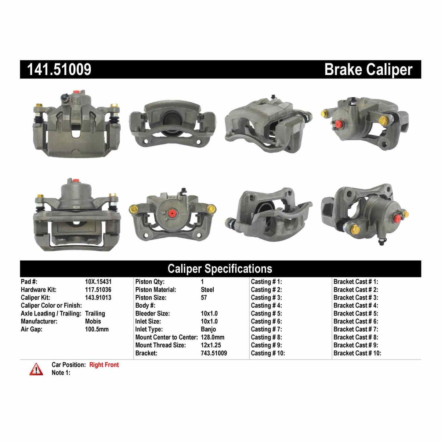 Centric Parts Disc Brake Caliper Semi-Loaded for 2013-2017 Hyundai Elantra GT, 2012-2017 Veloster, 2014-2018 Kia Forte 141.51009