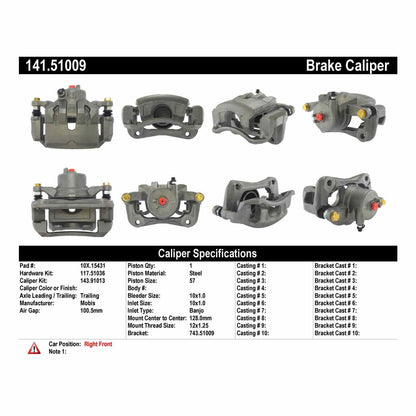 Centric Parts Disc Brake Caliper Semi-Loaded for 2013-2017 Hyundai Elantra GT, 2012-2017 Veloster, 2014-2018 Kia Forte 141.51009