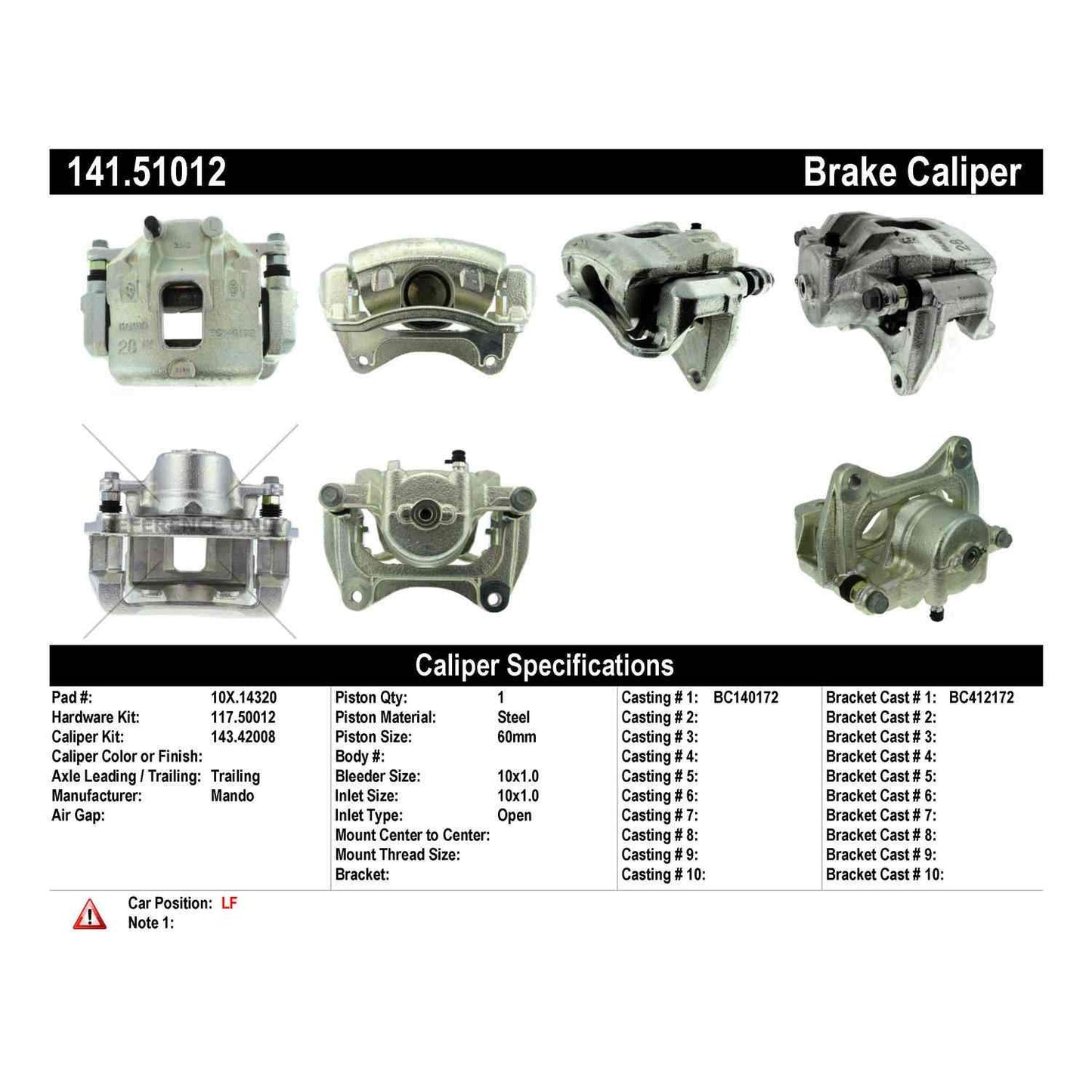 Centric Parts Disc Brake Caliper Semi-Loaded with Anti-Corrosion Finish for 2012-2017 Hyundai Azera 141.51012