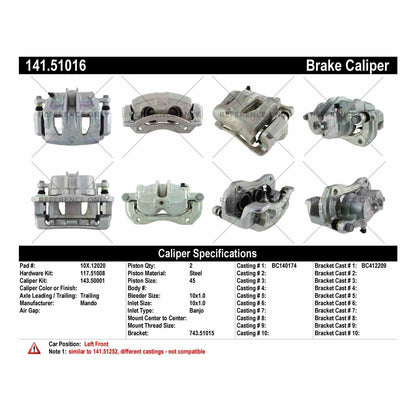 Centric Parts Disc Brake Caliper Semi-Loaded with anti-corrosion finish for 2013-2019 Hyundai Santa Fe 141.51016