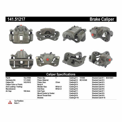 Centric Parts Disc Brake Caliper Semi-Loaded with Anti-Corrosion Finish for 2003-1999 Hyundai Sonata, 2002-2001 Kia Magentis, Optima 141.51217