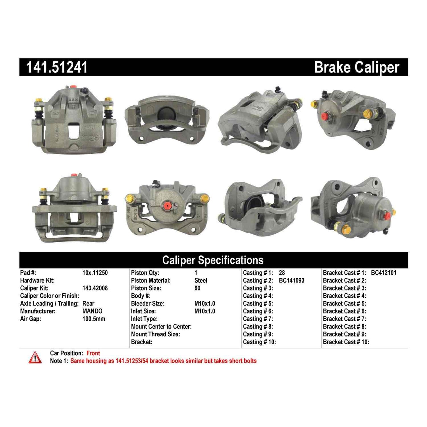 Centric Parts Disc Brake Caliper Semi-Loaded for 2005-2008 Hyundai Sonata 141.51241