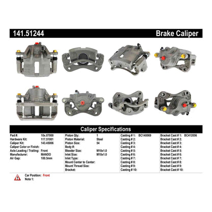 Centric Parts Disc Brake Caliper Semi-Loaded with anti-corrosion finish for 2005-2006 Hyundai Elantra 141.51244
