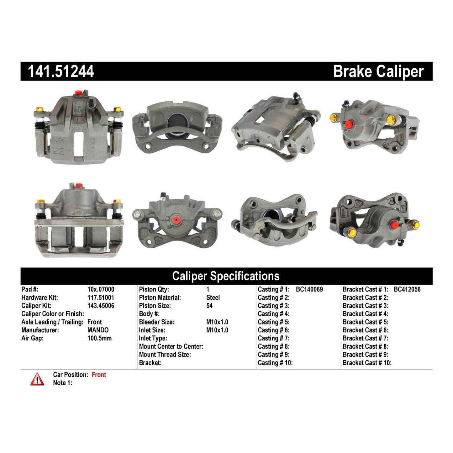 Centric Parts Semi-Loaded Brake Caliper 141.51244
