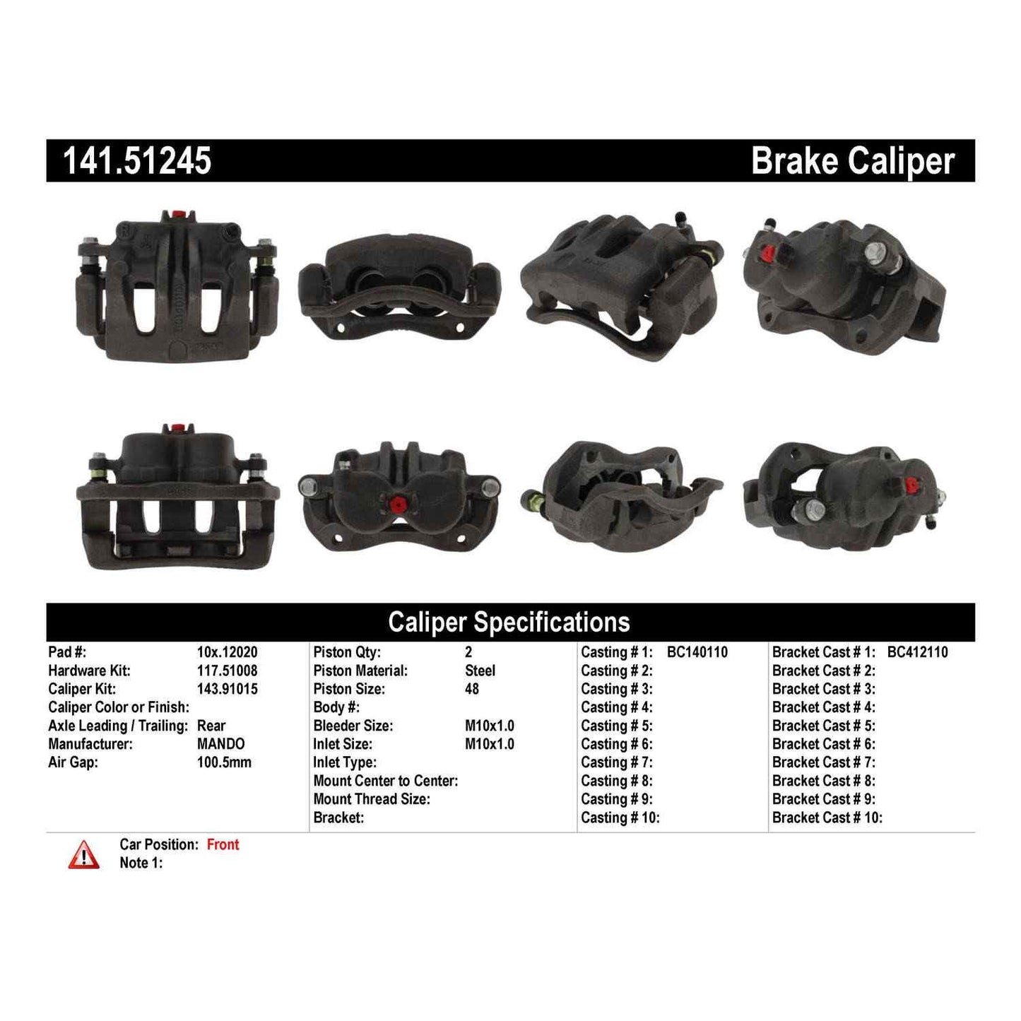 Centric Parts Disc Brake Caliper Semi-Loaded with Anti-Corrosion Finish for 2007-2009 Hyundai Entourage, 2006-2014 Kia Sedona 141.51245
