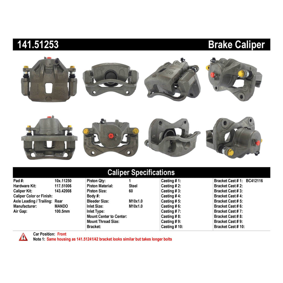 Centric Parts Disc Brake Caliper Semi-Loaded with Anti-Corrosion Finish for 2006-2011 Hyundai Azera, Sonata 2009 141.51253