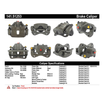 Centric Parts Disc Brake Caliper Semi-Loaded with Anti-Corrosion Finish for 2006-2011 Hyundai Azera, Sonata 2009 141.51253