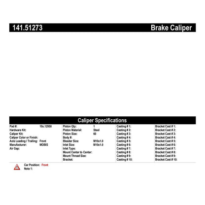 Centric Parts Semi-Loaded Brake Caliper 141.51273
