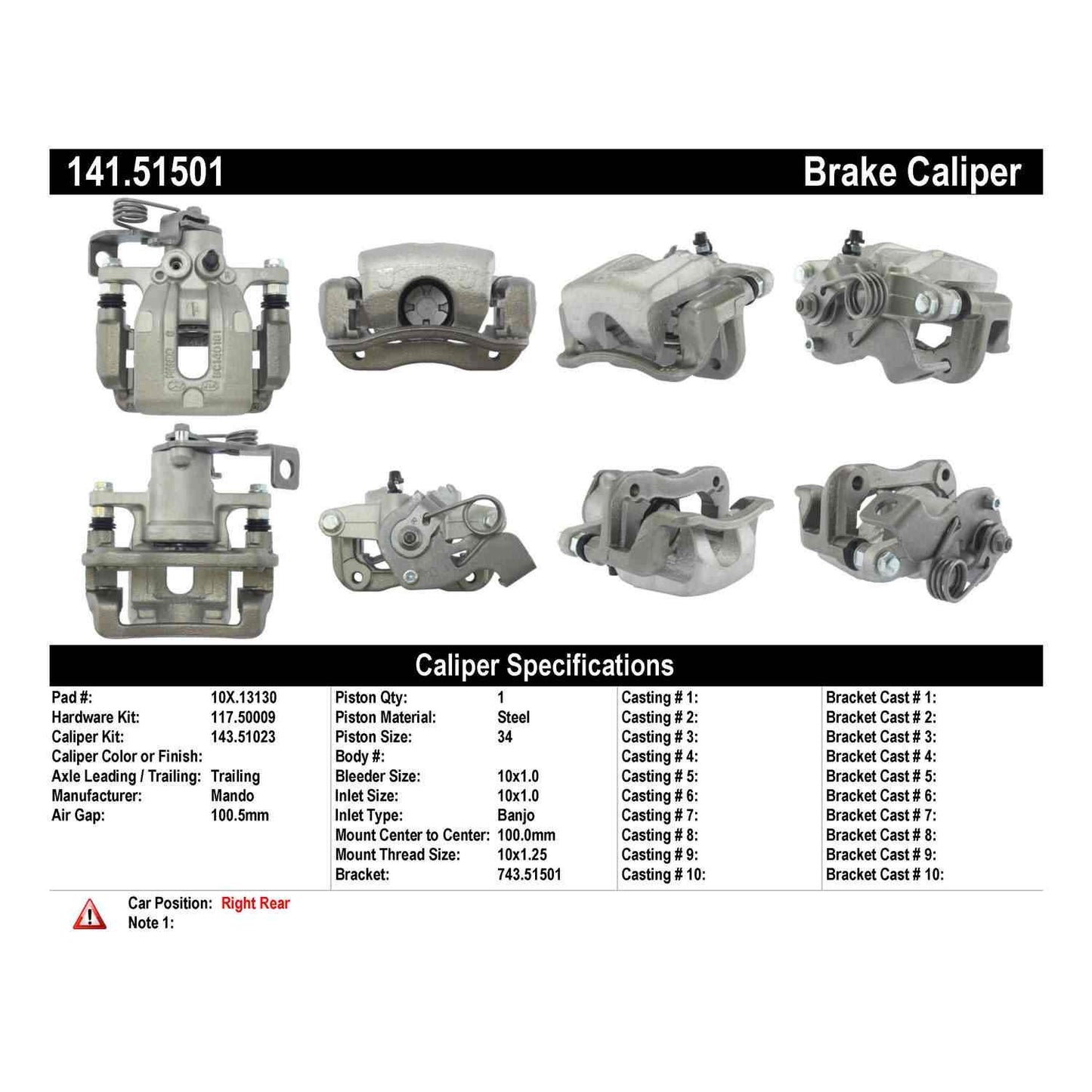 Stoptech Centric Semi-Loaded Brake Caliper - Rear Right 141.51501