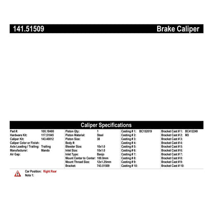 Stoptech Centric 16-18 Kia Sportage Rear Right Semi-Loaded Brake Caliper w/Hardware 141.51509