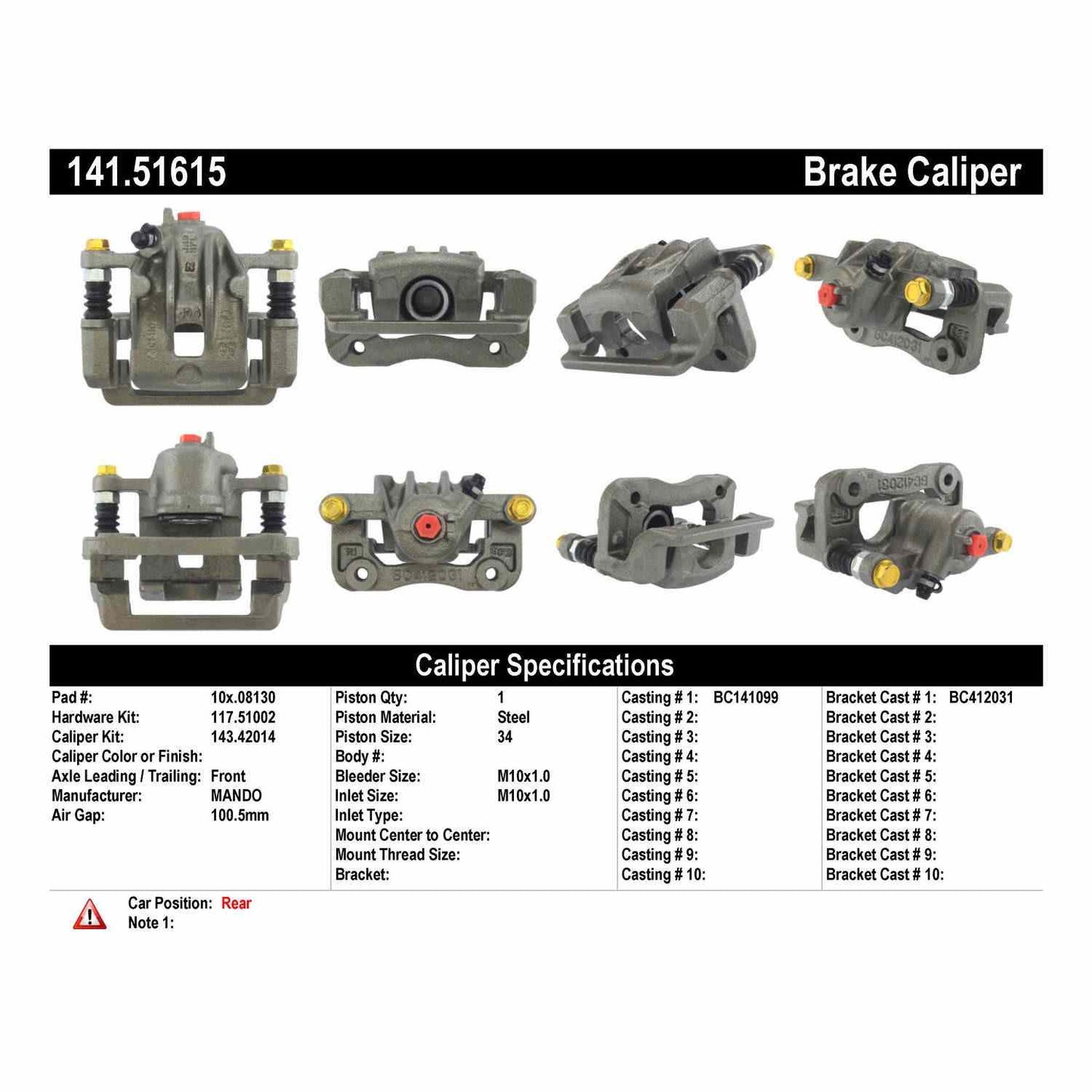 Centric Parts Semi-Loaded Brake Caliper 141.51615