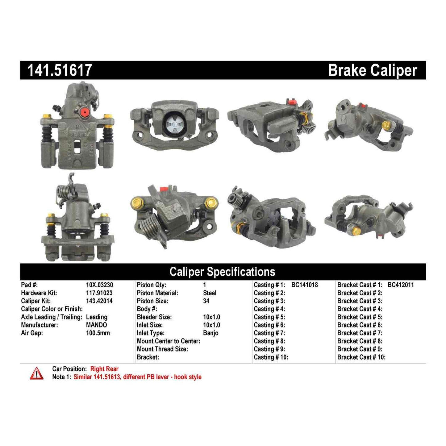 Centric Parts Disc Brake Caliper Semi-Loaded with Anti-Corrosion Finish 141.51617