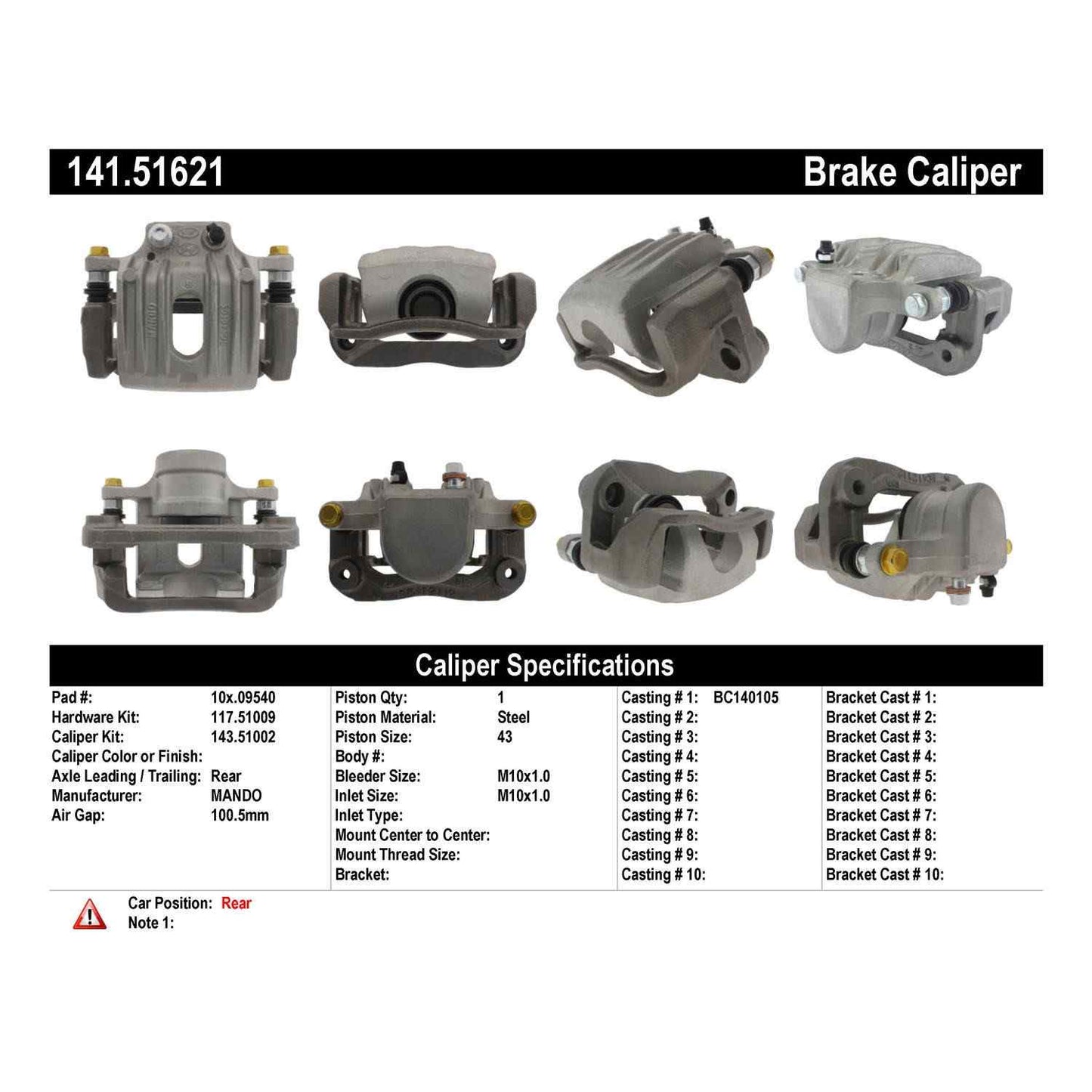 Centric Parts Semi-Loaded Brake Caliper 141.51621