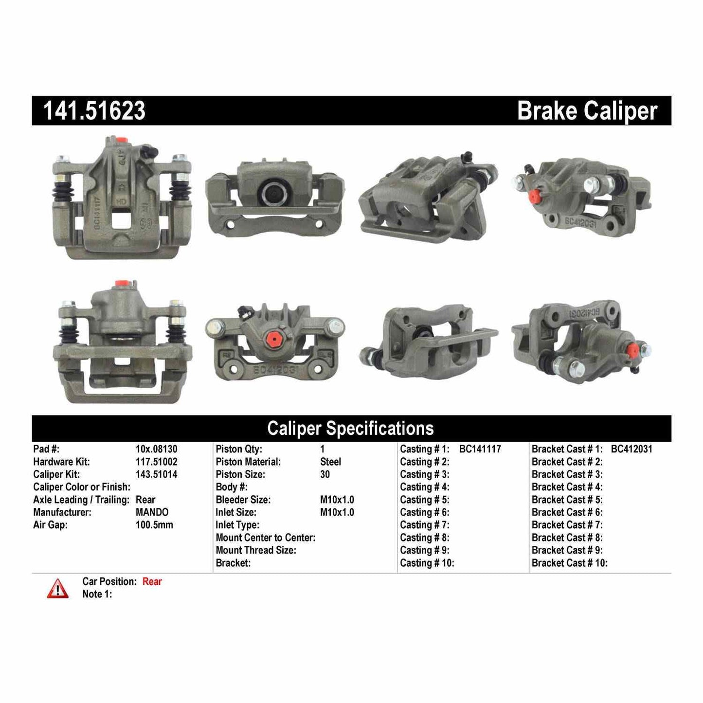 Centric Parts Disc Brake Caliper Semi-Loaded with anti-corrosion finish 141.51623