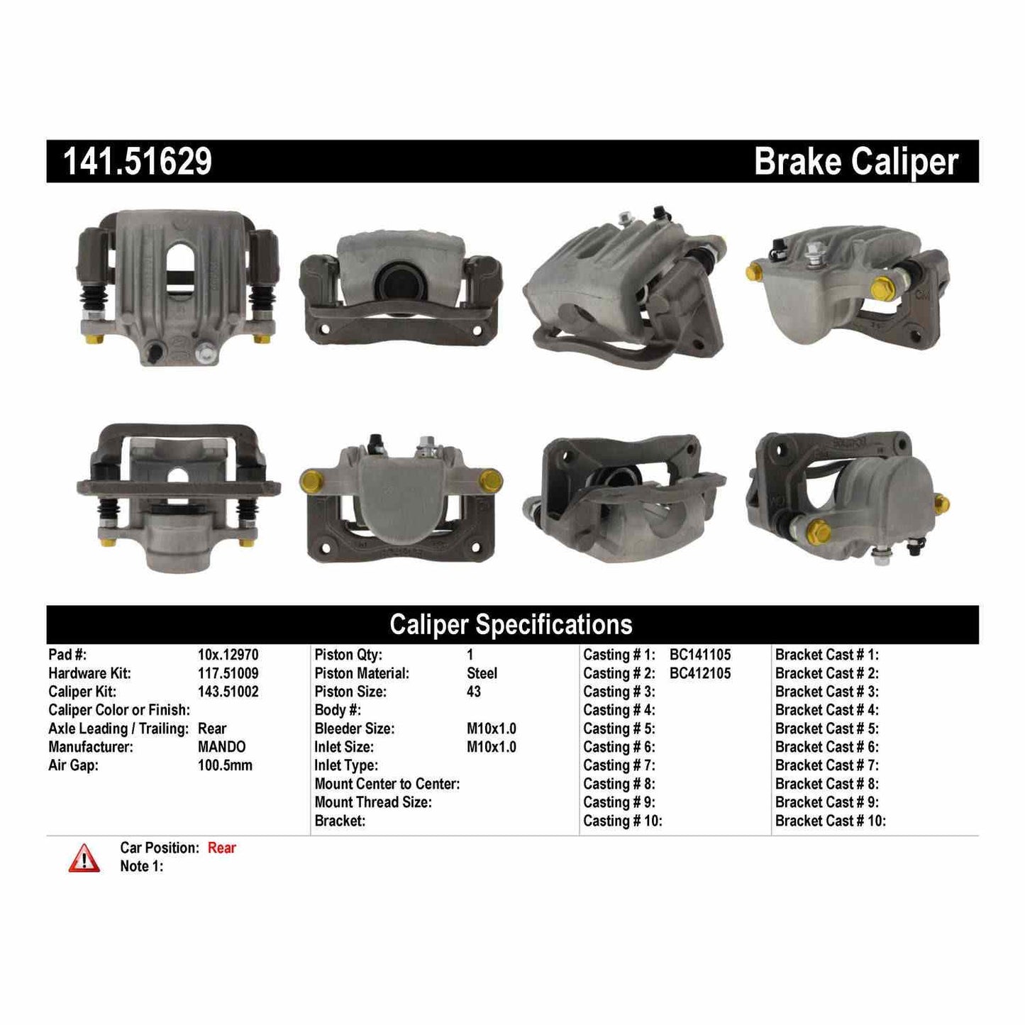 Centric Parts Semi-Loaded Brake Caliper 141.51629