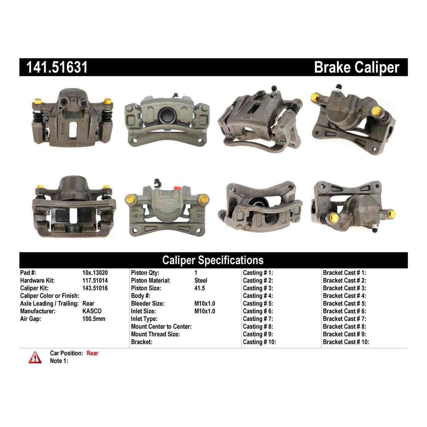 Centric Parts Disc Brake Caliper Semi-Loaded with Anti-Corrosion Finish for 141.51631