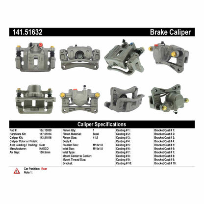 Centric Parts Disc Brake Caliper Semi-Loaded with Anti-Corrosion Finish 141.51632