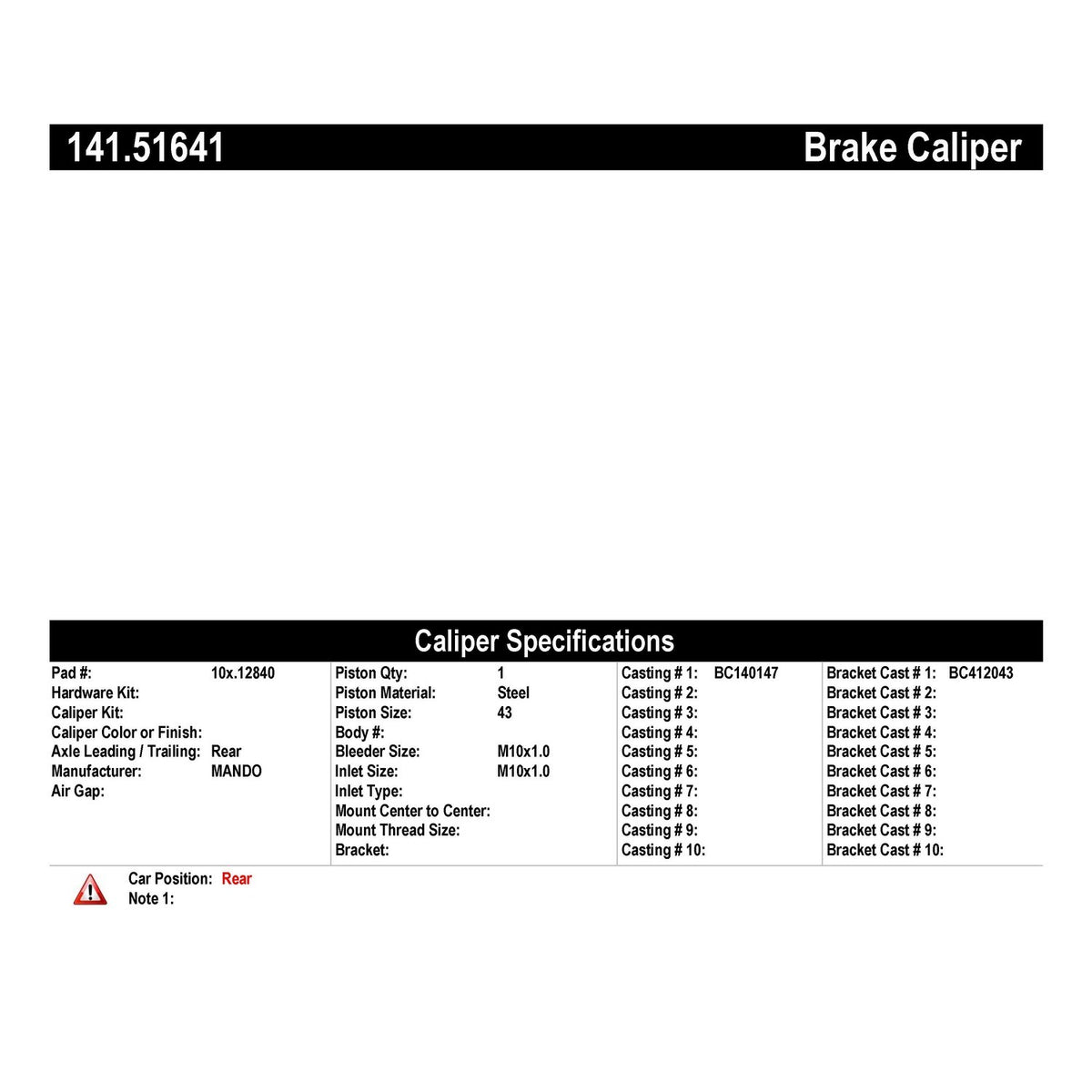 Centric Parts Semi-Loaded Brake Caliper 141.51641
