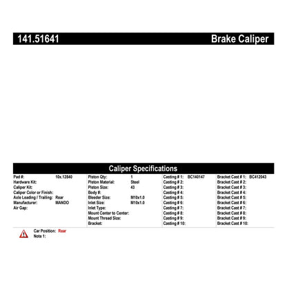 Centric Parts Semi-Loaded Brake Caliper 141.51641