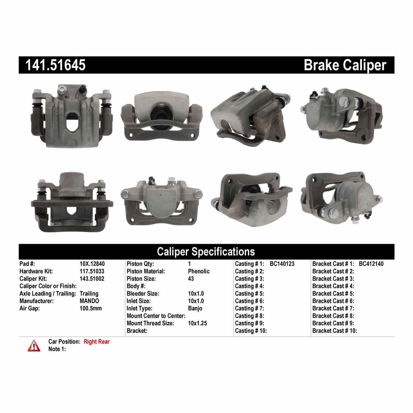 Centric Parts Semi-Loaded Brake Caliper with New Phenolic Pistons 141.51645
