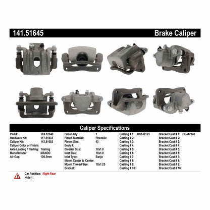 Centric Parts Disc Brake Caliper Semi-Loaded with New Phenolic Pistons 141.51645