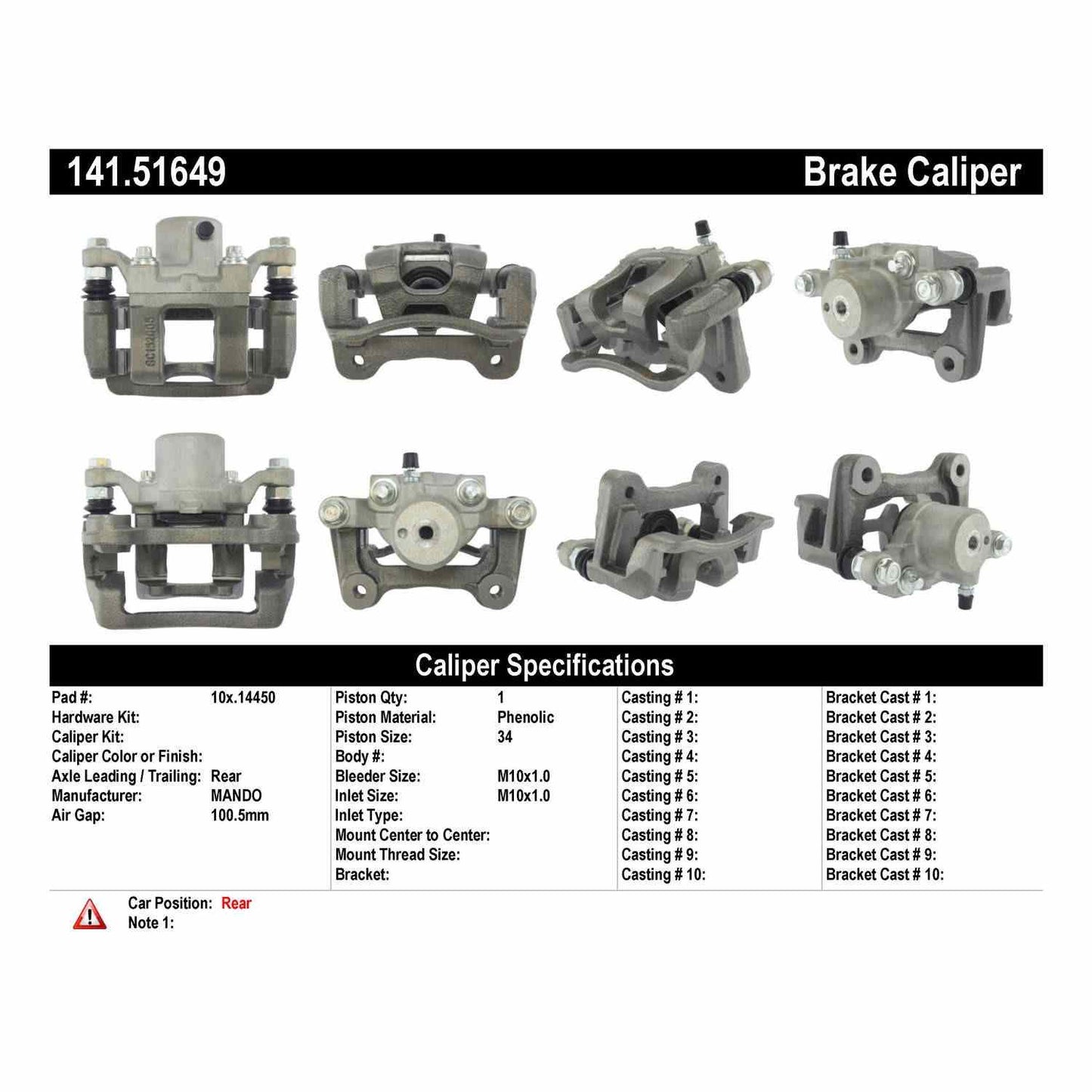 Centric Parts Disc Brake Caliper Semi-Loaded with New Phenolic Pistons 141.51649