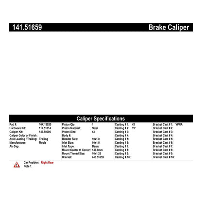 Centric Parts Semi-Loaded Disc Brake Caliper with Anti-Corrosion Finish 141.51659