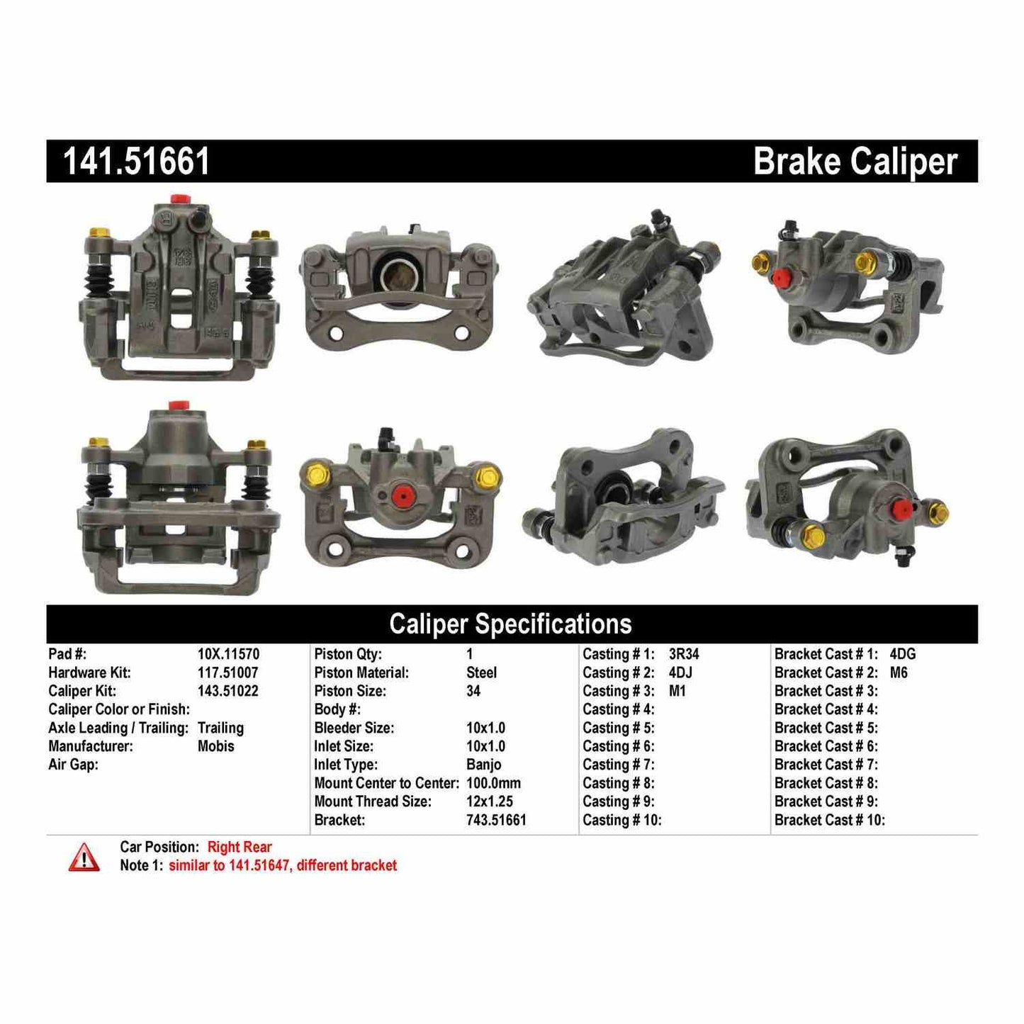 Centric Parts Disc Brake Caliper Semi-Loaded with Anti-Corrosion Finish 141.51661