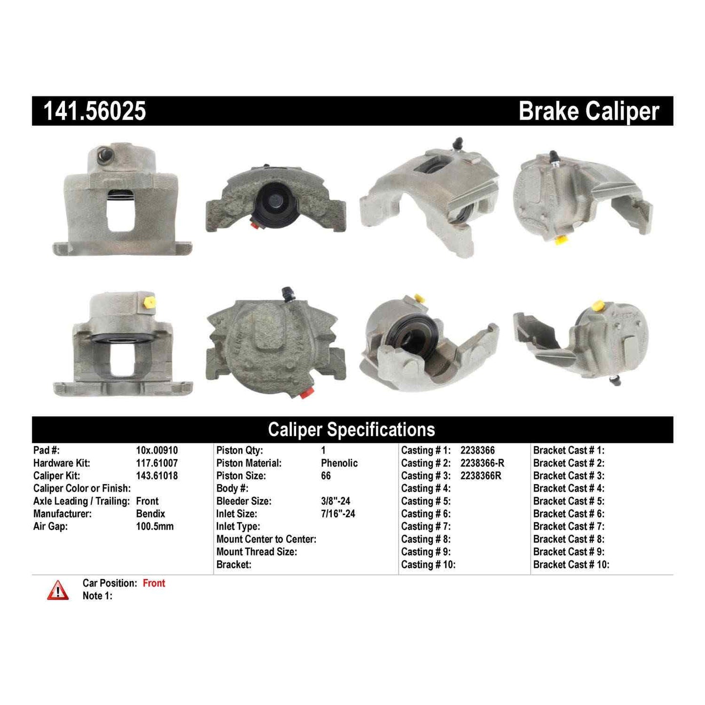 Centric Parts Disc Brake Caliper Semi-Loaded with New Phenolic Pistons 141.56025