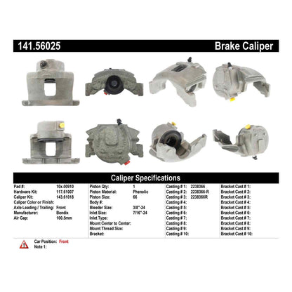 Centric Parts Disc Brake Caliper Semi-Loaded with New Phenolic Pistons 141.56025