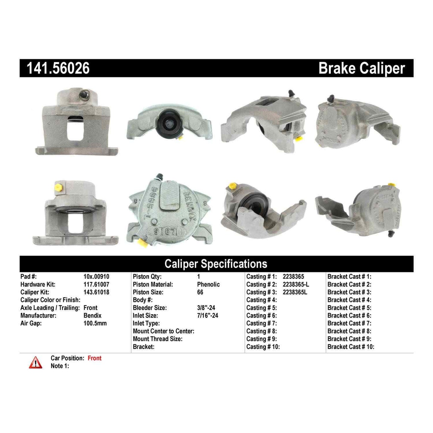 Stoptech Centric Semi-Loaded Brake Caliper - Front Left 141.56026