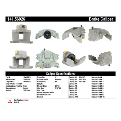 Stoptech Centric Semi-Loaded Brake Caliper - Front Left 141.56026