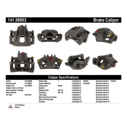 Centric Parts Semi-Loaded Brake Caliper with New Phenolic Pistons 141.58003