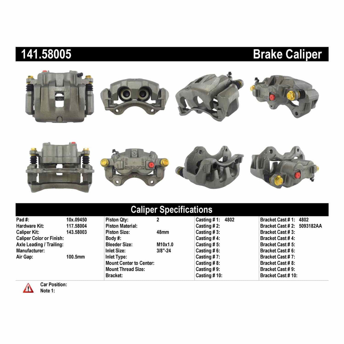 Centric Parts Semi-Loaded Brake Caliper with New Phenolic Pistons 141.58005