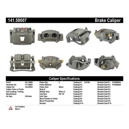 Stoptech Centric Semi-Loaded Brake Caliper - Front Right 141.58007