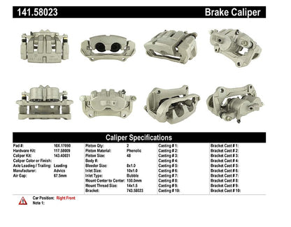 Centric Parts Disc Brake Caliper Semi-Loaded with New Phenolic Pistons for 2014-2021 Jeep Cherokee 141.58023