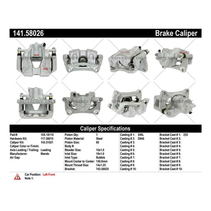 Centric Parts Disc Brake Caliper Semi-Loaded with Anti-Corrosion Finish for 2018-2016 Fiat 500X Jeep Compass 2022-2017 Renegade 141.58026