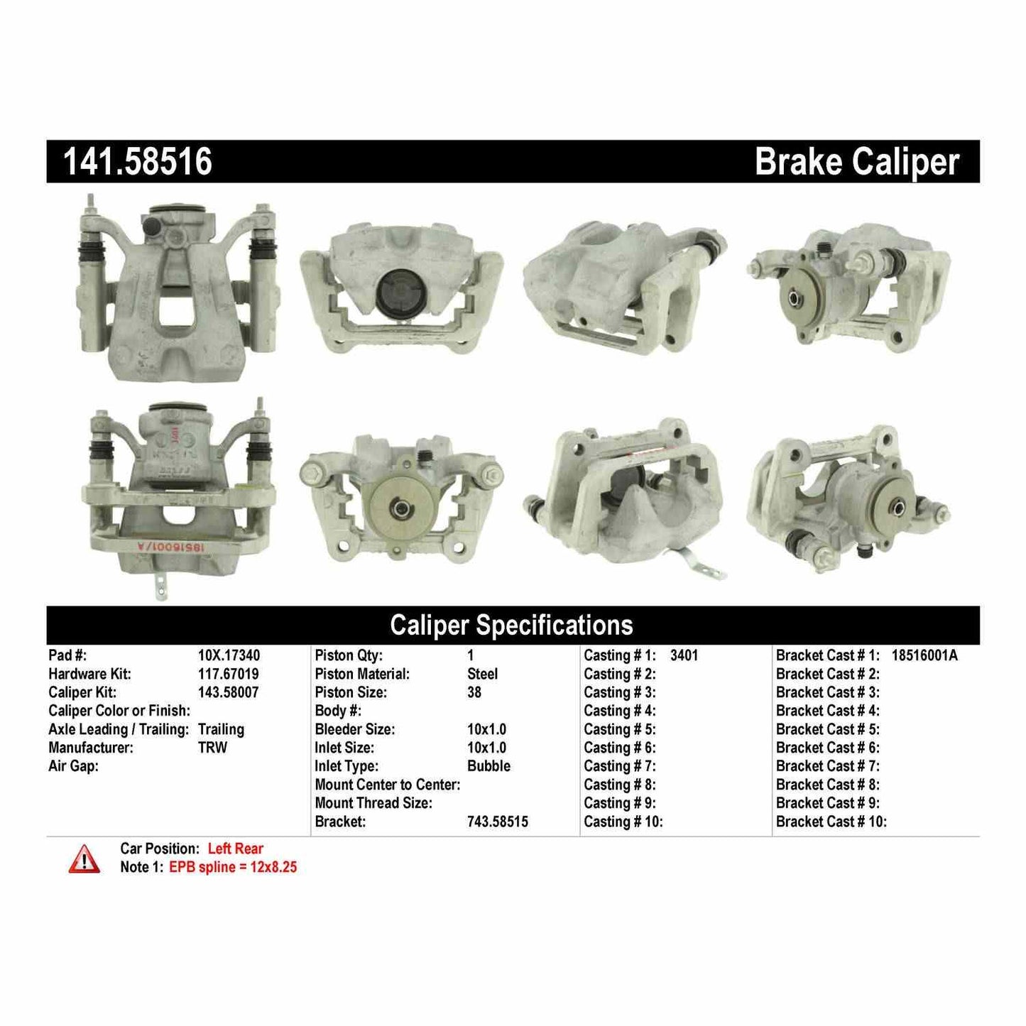 Centric Parts Disc Brake Caliper Semi-Loaded with EPB for 2015-2017 Chrysler 200, 2014-2020 Jeep Cherokee 141.58516