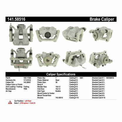 Centric Parts Disc Brake Caliper Semi-Loaded with EPB for 2015-2017 Chrysler 200, 2014-2020 Jeep Cherokee 141.58516