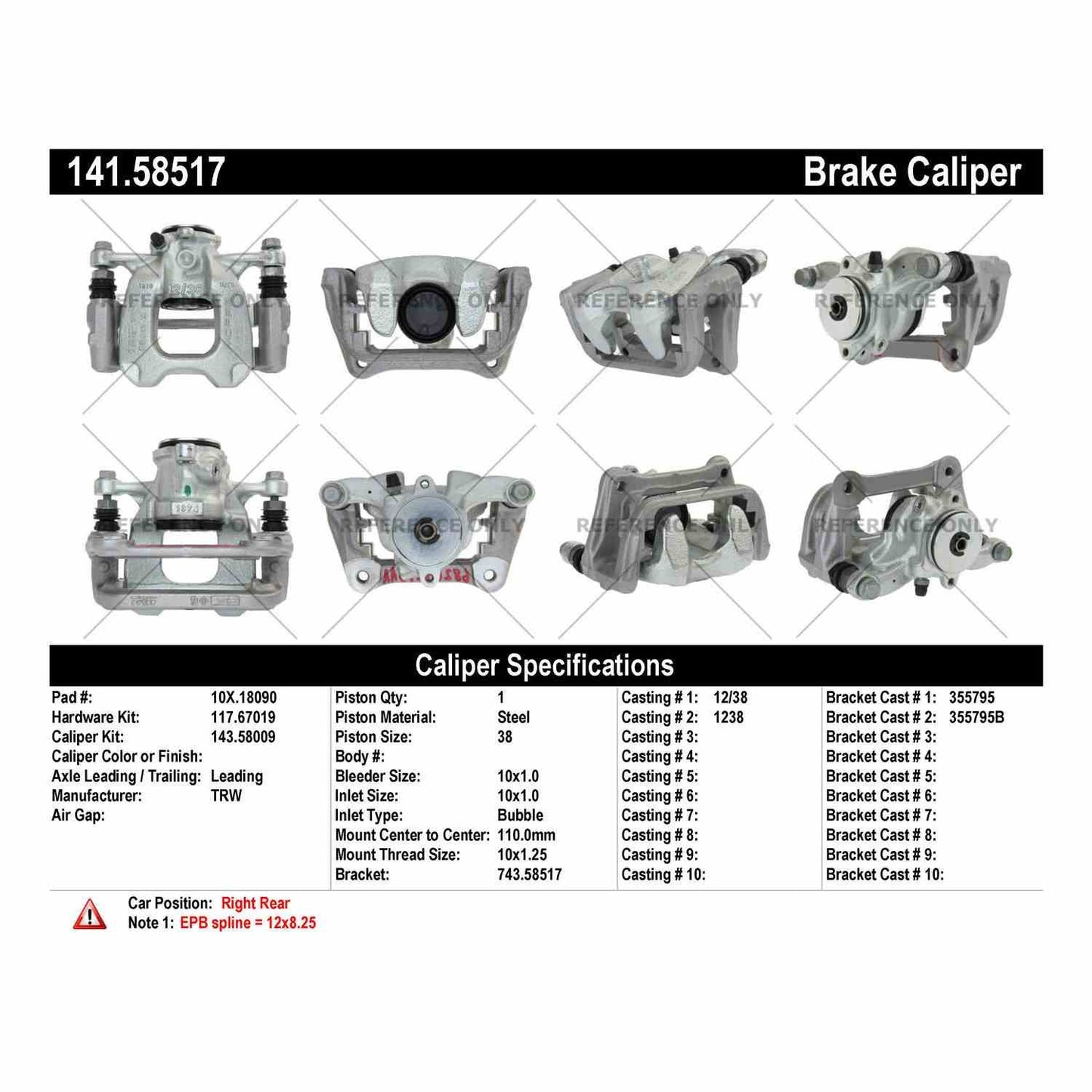 Centric Parts Disc Brake Caliper Semi-Loaded Brake Caliper EPB for 2016 Fiat 500L 500X 2016 Jeep Compass 2020 Renegade 2018-2015 141.58517