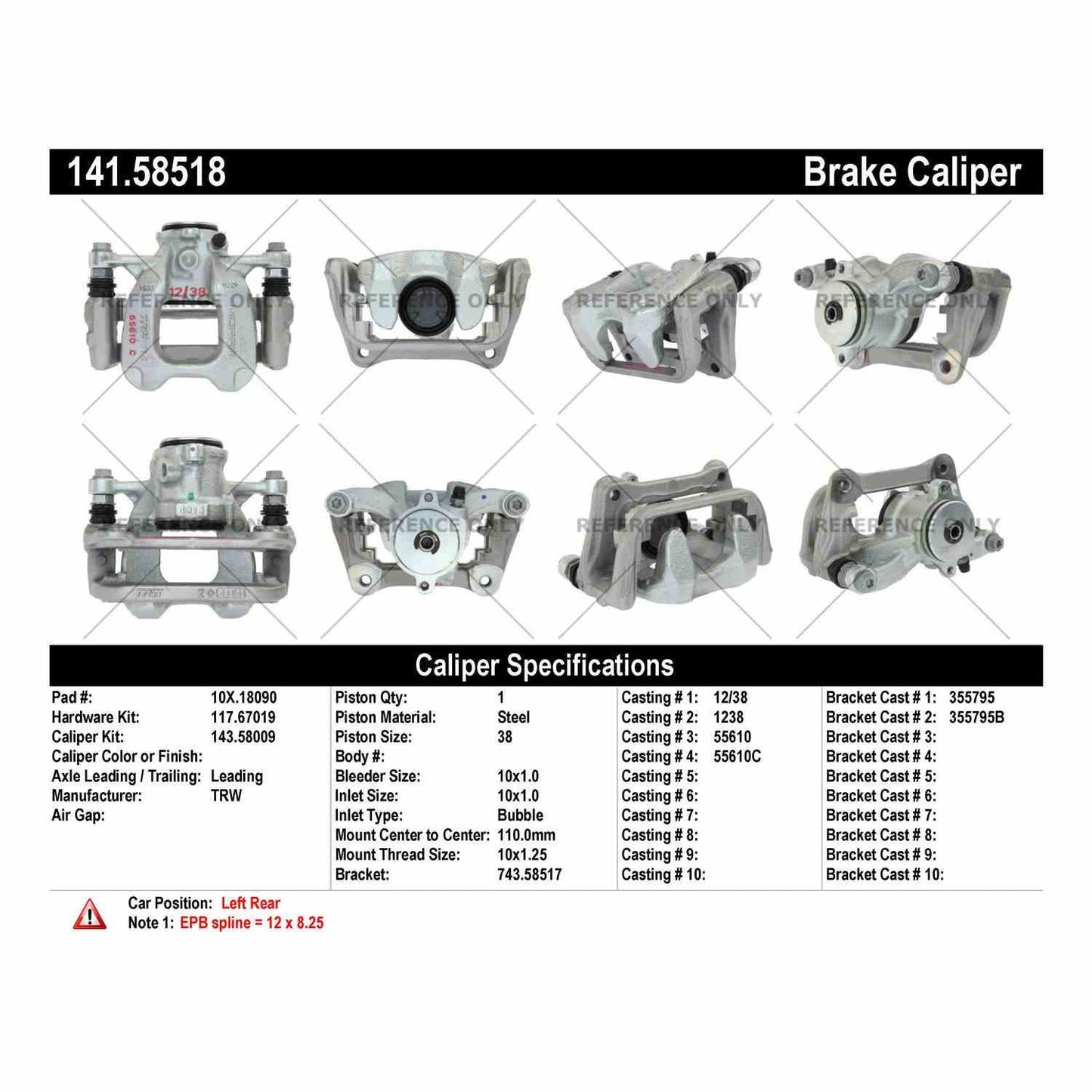 StopTech Semi-Loaded Brake Caliper EPB 141.58518