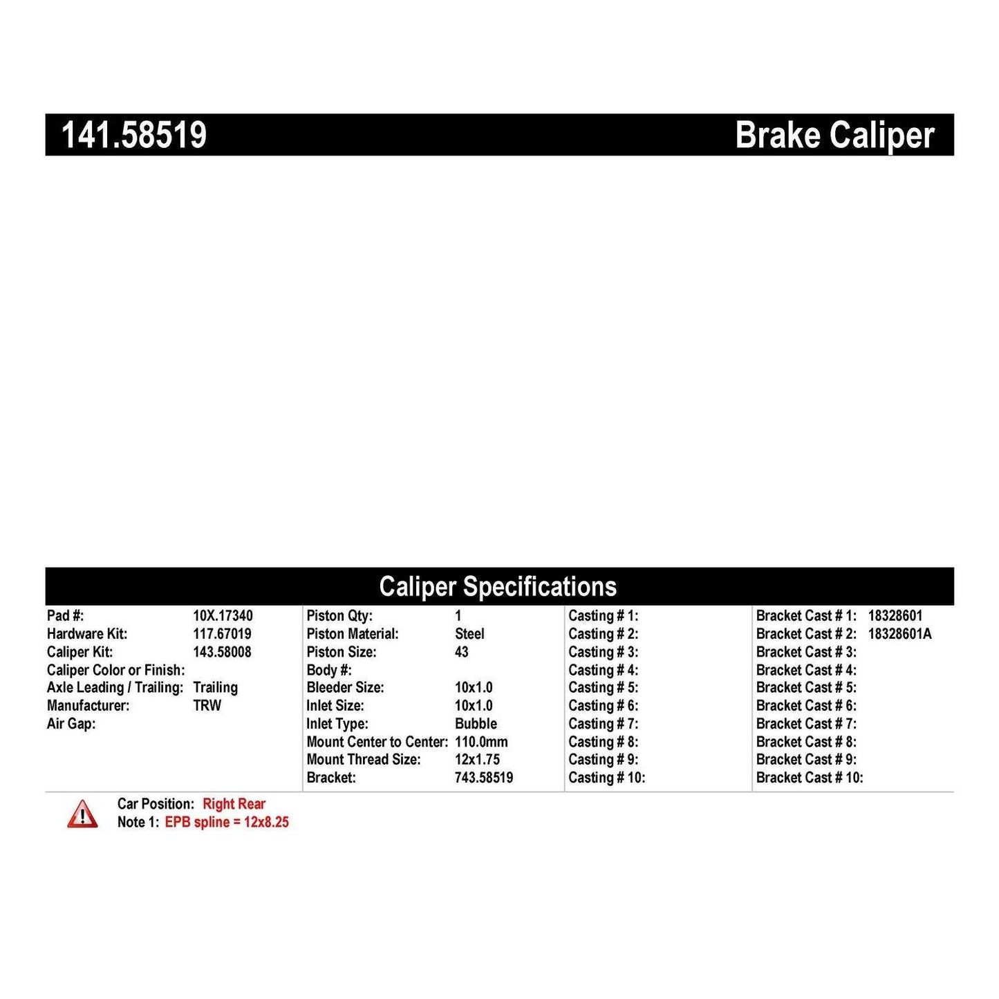 Centric Parts Disc Brake Caliper Semi-Loaded EPB for 2014-2020 Jeep Cherokee 141.58519
