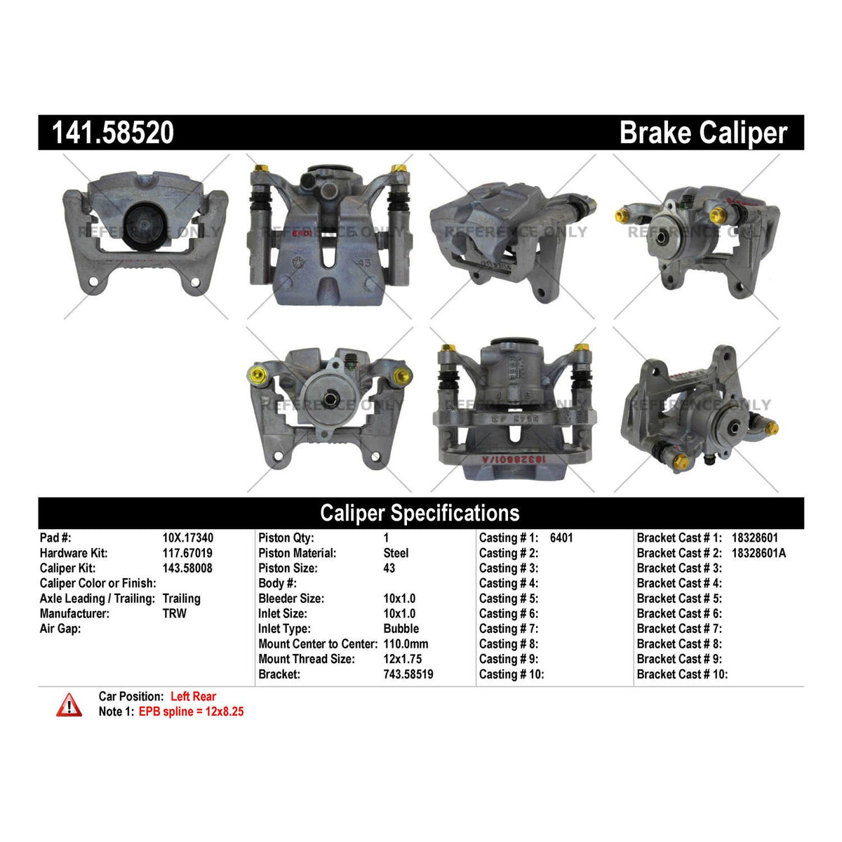 Centric Parts Semi-Loaded Brake Caliper EPB 141.58520