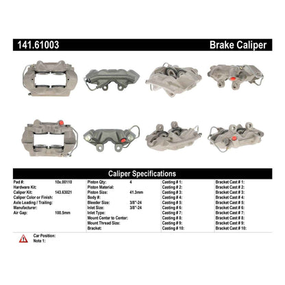 Centric Parts Disc Brake Caliper Semi-Loaded with Anti-Corrosion Finish for 1965-1970 Ford Fairlane Falcon Mustang Ranchero Mercury Caliente Comet Cougar Cyclone Villager Voyager 141.61003