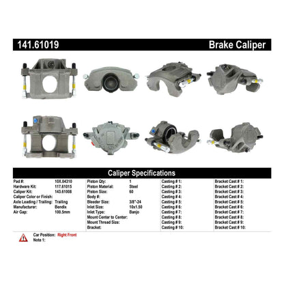 Stoptech Centric Semi-Loaded Brake Caliper - Front Right 141.61019