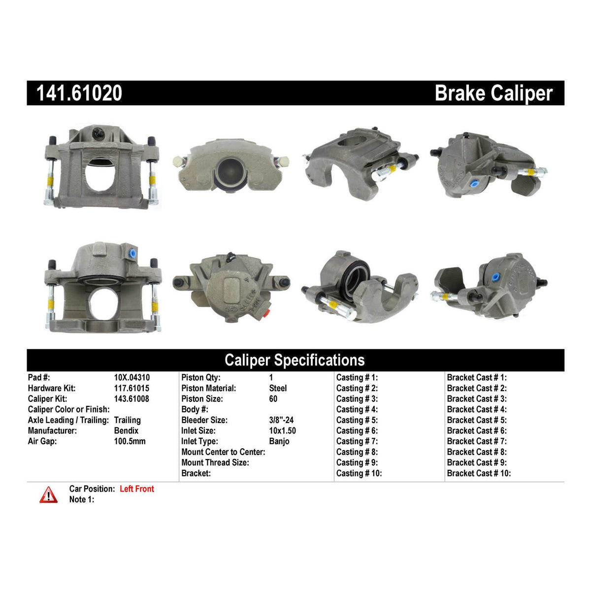 Stoptech Centric Semi-Loaded Brake Caliper - Front Left 141.61020