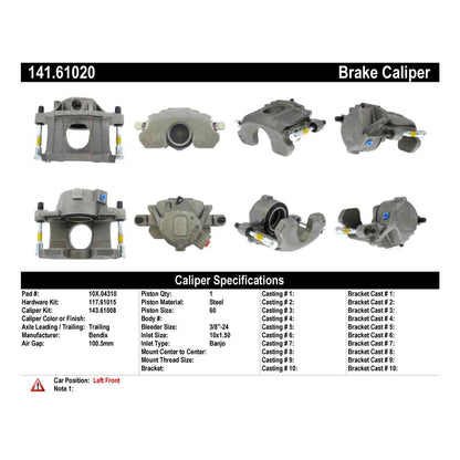 Stoptech Centric Semi-Loaded Brake Caliper - Front Left 141.61020