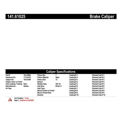 Centric Parts Semi-Loaded Brake Caliper 141.61025