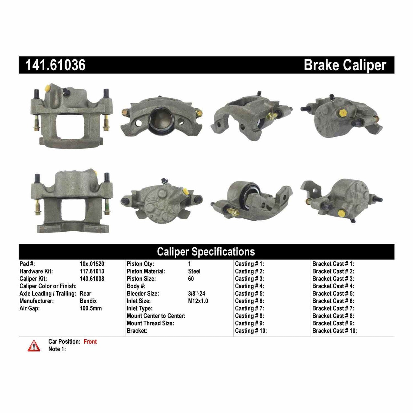 Centric Parts Disc Brake Caliper Semi-Loaded with anti-corrosion finish for 1979-1982 Ford Fairmont, Granada, Mustang, Thunderbird, Mercury Capri, Cougar, Zephyr 141.61036