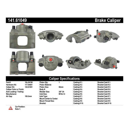 Centric Parts Disc Brake Caliper Semi-Loaded with anti-corrosion finish for 1989-1992 Ford Thunderbird Mercury Cougar 141.61049